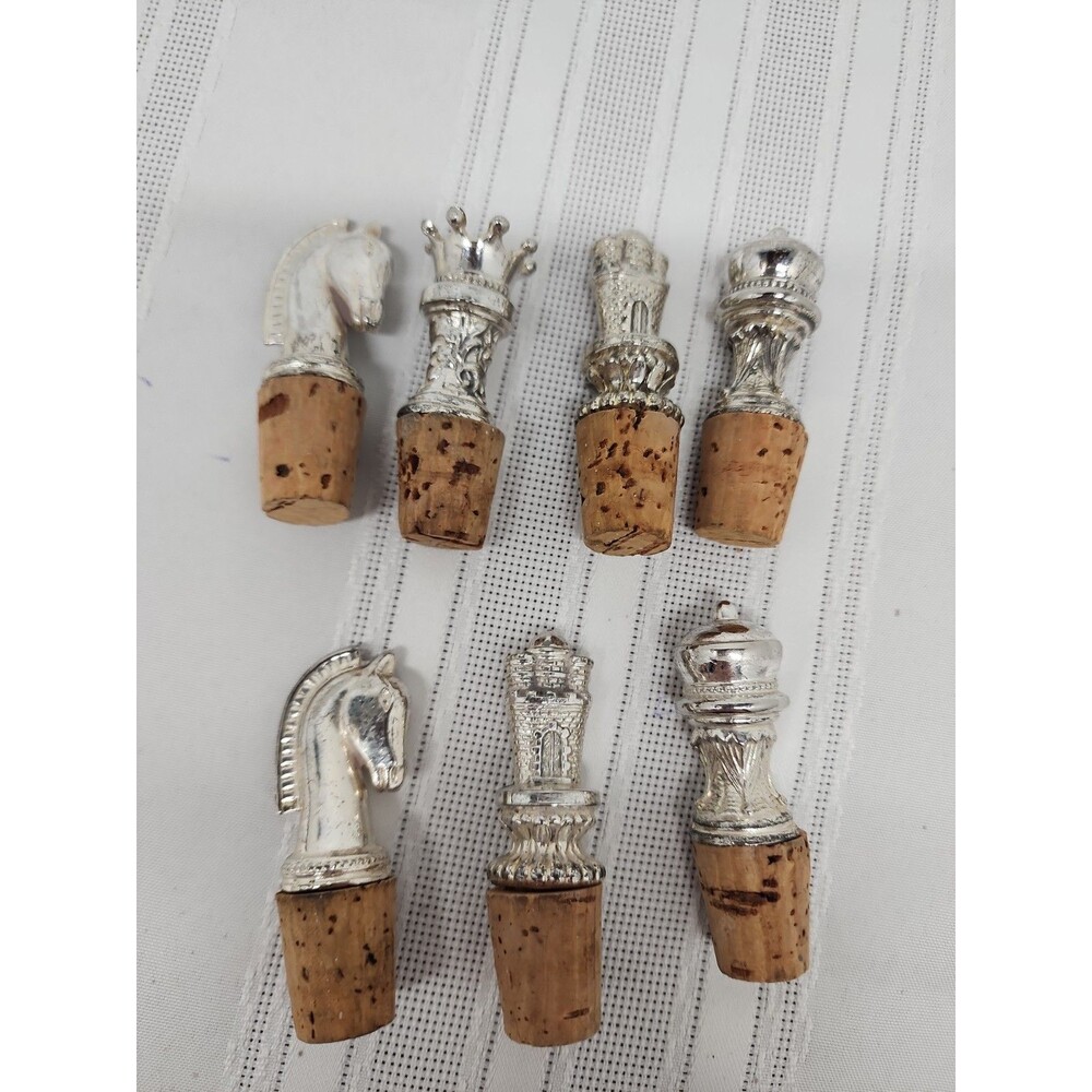 VTG Delli Silverplate Royal Chess Piece Bottle Stopper Set Of 7 1960s Made In CA